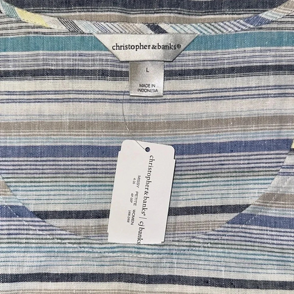Christopher & Banks Multi Stripe Linen Shift Sun Dress Women Large Casual Travel - Picture 3 of 6